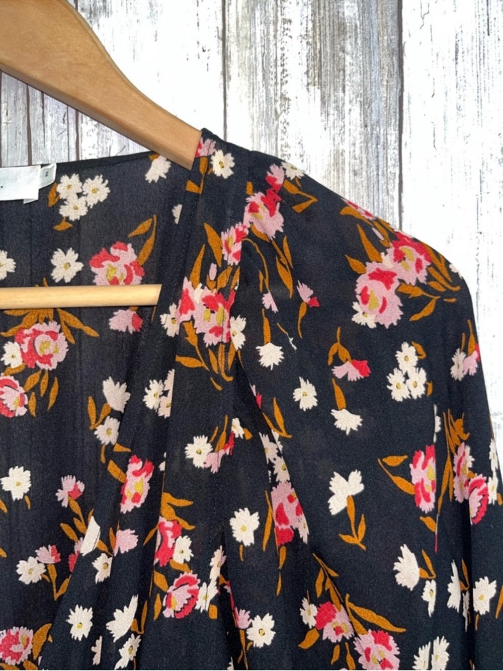 A.L.C Carlo Silk Wrap Dress Black Pink Floral Long Sleeve V-Neck Tie Waist Mini - Picture 6 of 8